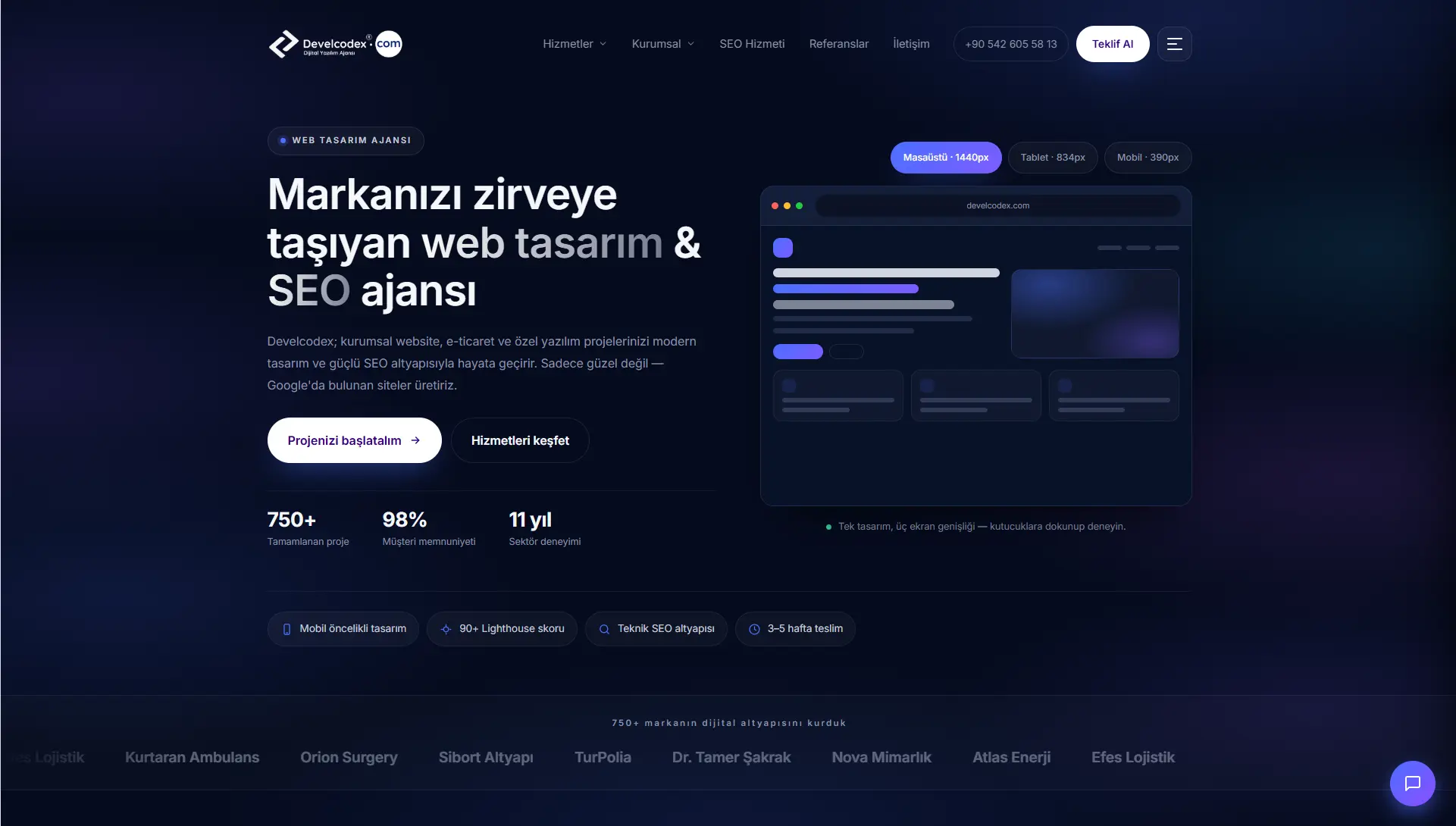 Develcodex tarafından tasarlanan kurumsal website önizlemesi